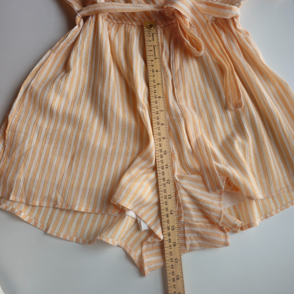 Mi Ami Romper Womens Large Yellow White Striped Surplice Neck Belted Casual NWT - Picture 9 of 9